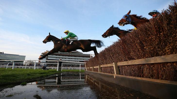 Horses take a jump at Newbury racecourse